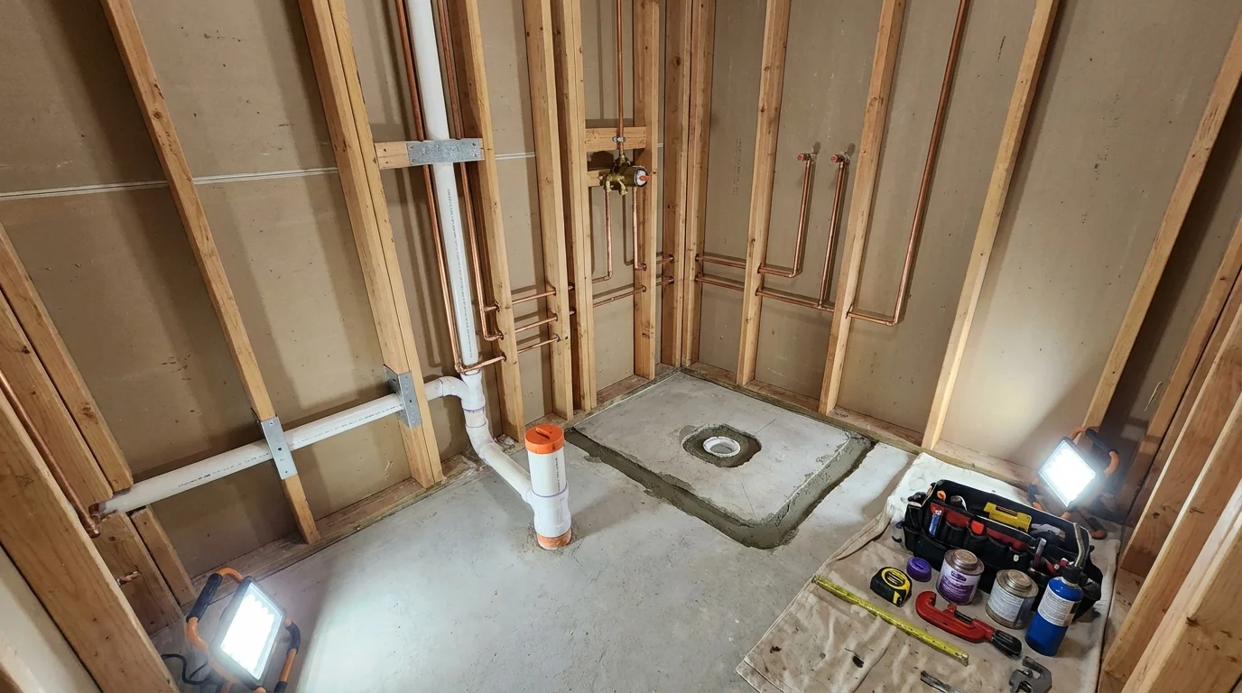 Bathroom rough-in plumbing during remodel by Johns Plumbing LLC in Pompton Lakes