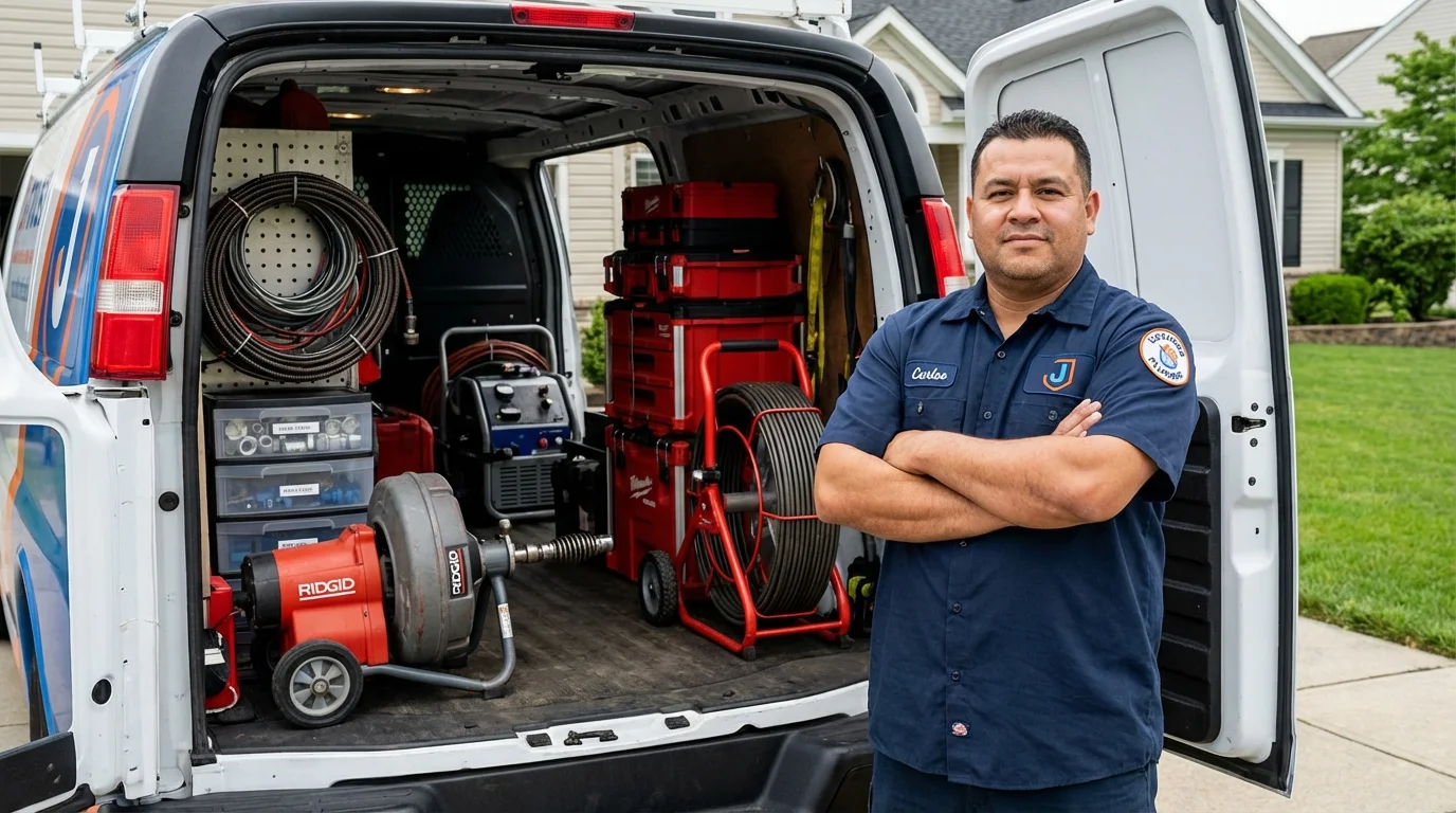 Professional drain cleaning equipment and Johns Plumbing LLC plumber in Pompton Lakes