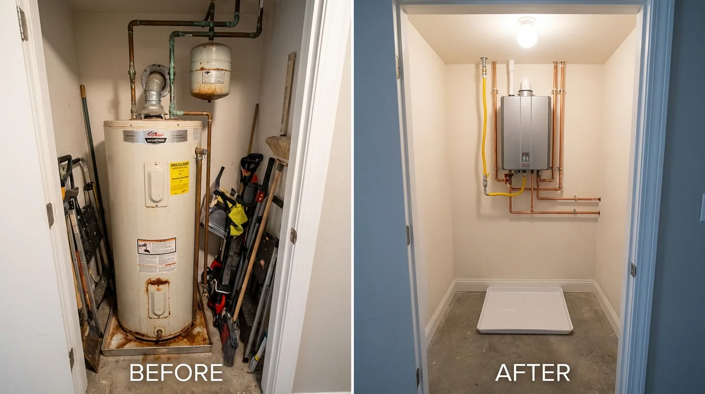 Tank water heater versus wall-mounted tankless unit comparison for Pompton Lakes, NJ homeowners